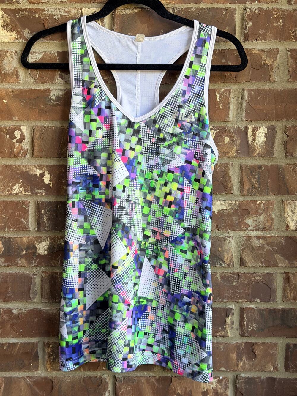 FILA Sport Women's Large Geometric Racerback Performance Tank Top Multicolor
